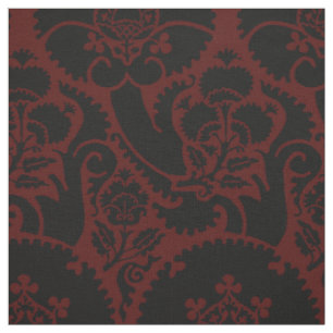 Tela Renacimiento Floral - Negro sobre Rojo Oscuro