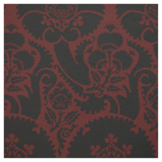 Tela Renacimiento Floral - Negro sobre Rojo Oscuro