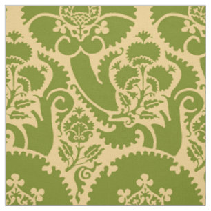 Tela Renacimiento Floral - Verde sobre Amarillo