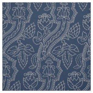 Tela Renacimiento Temprano Floral - Gris sobre Azul Osc