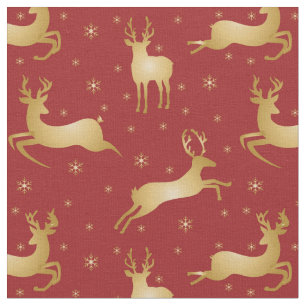 Tela Renos de Navidades rojos y dorados