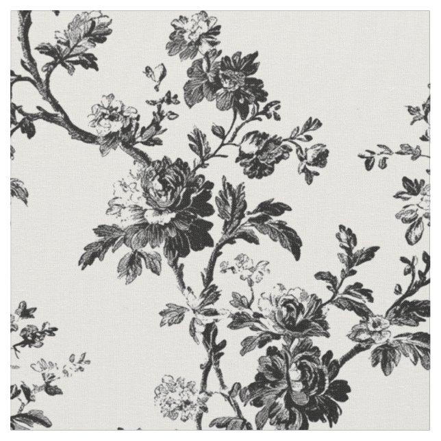 Tela Repetición de toile floral negro (De cerca)