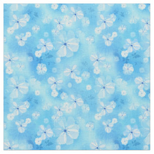Tela Repetir azul cielo pálido - flores de acuarela bla