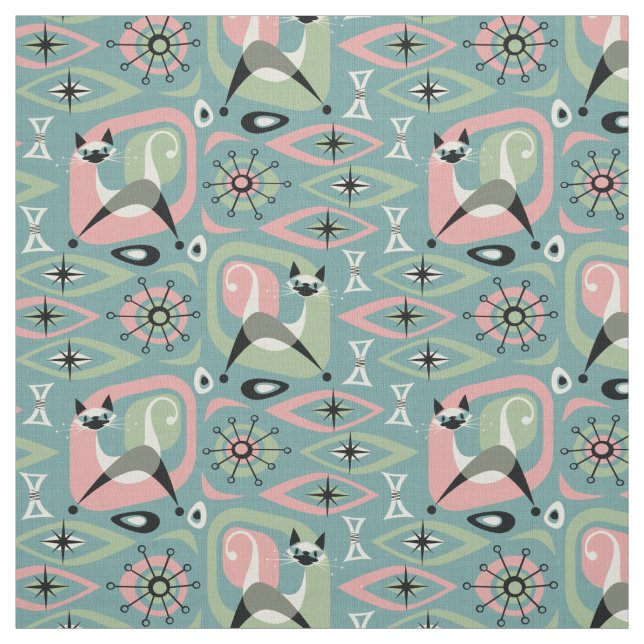 Tela Resumen de gatos siameses - Azul ©studioxtine (Retal)