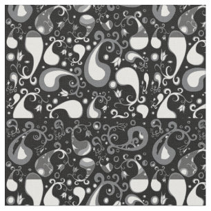Tela Resumen de Tulip Paisley Floral en blanco y negro