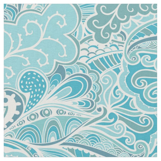 Tela Resumen floral Aqua Fabric (De cerca)
