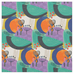 Tela Resumen floral Patrón púrpura Verde azulado