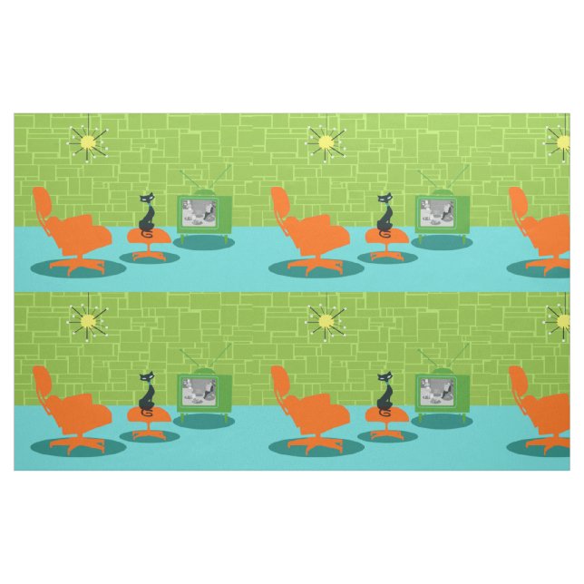 Tela retra del gatito de la era espacial ("Cuarto gordo" (fat quarter))