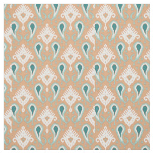 Tela Retro Chic Verde Azul Gris Patrón Étnico Ikat Trib
