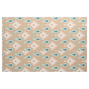 Tela Retro Chic Verde Azul Gris Patrón Étnico Ikat Trib