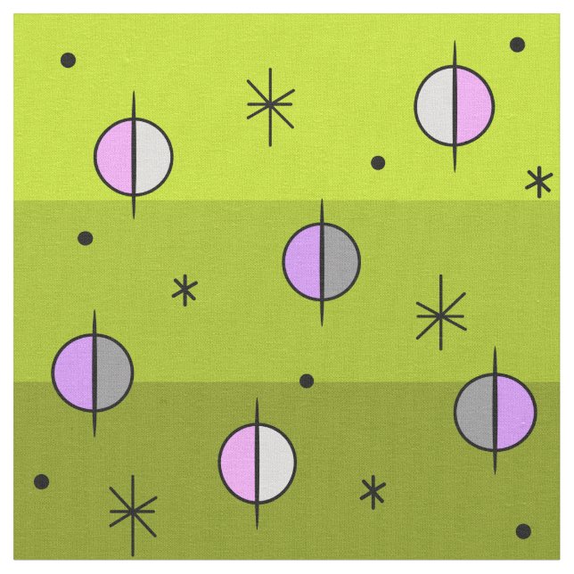 Tela Retro Espacio Edad Planetas Estrellas Chartreuse (De cerca)