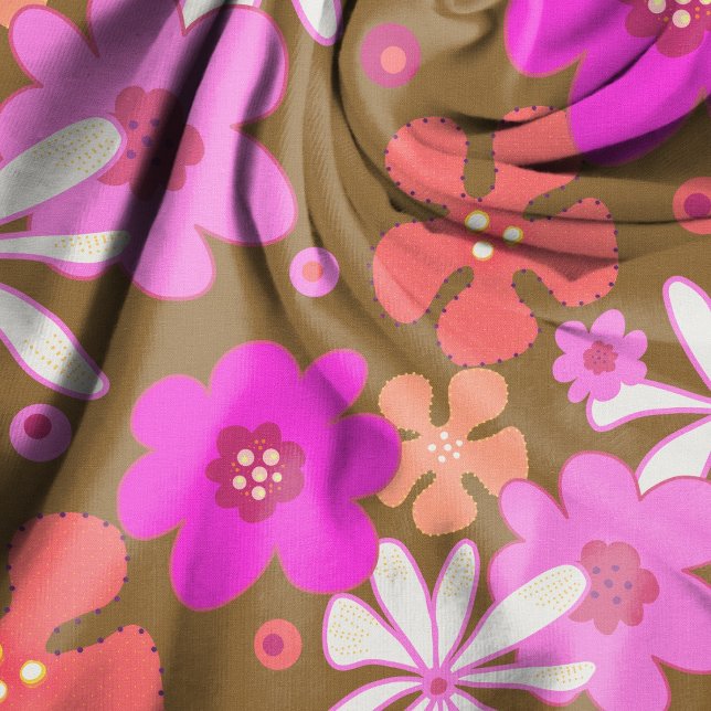 Tela Retro Flowers Art Pattern Pink Brown (Subido por el creador)