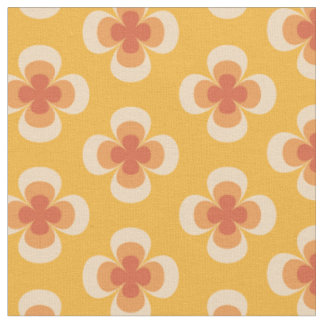 Tela Retro Geo 70s Groovy Flores en Ámbar