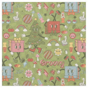 Tela retro groovy 1970 disco árbol de navidad verde che