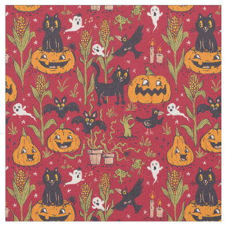 Tela Retro Halloween pattern in vintage cartoon style.