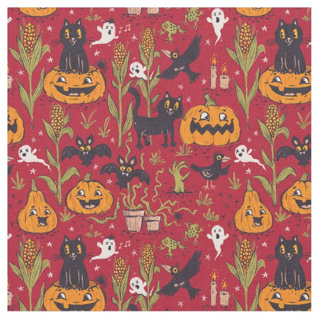 Tela Retro Halloween pattern in vintage cartoon style. (De cerca)
