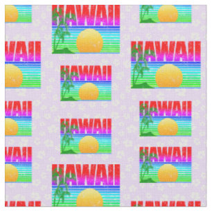 Tela Retro Hawaii Sunset Beach Purple Hibiscus