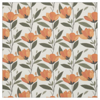 Tela Retro Naranja Botánico Atrevido 70s Floral Vintage