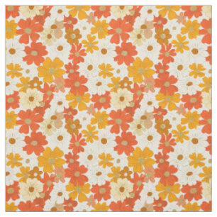 Tela Retro Naranja Botánico Atrevido 70s Floral Vintage