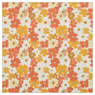 Tela Retro Naranja Botánico Atrevido 70s Floral Vintage
