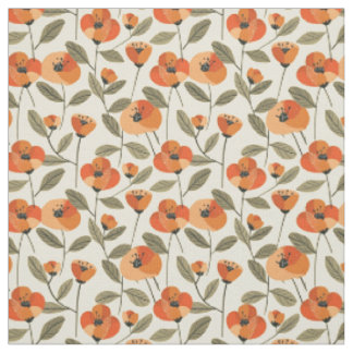 Tela Retro Naranja Botánico Atrevido 70s Floral Vintage