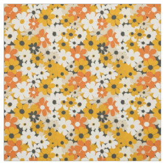 Tela Retro Naranja Botánico Atrevido 70s Floral Vintage