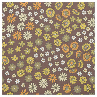 Tela Retro Small Flowers Orange Yellow Brown Pattern