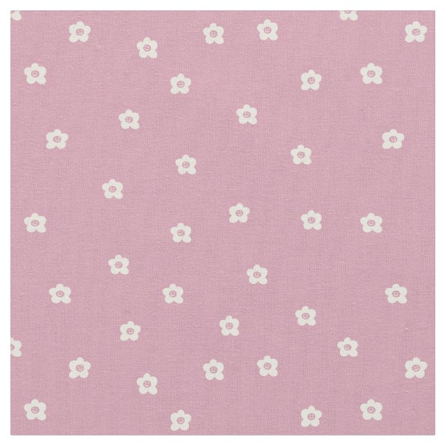 Tela  Retro Smiling Flower Pattern in Cream and Rosa (De cerca)