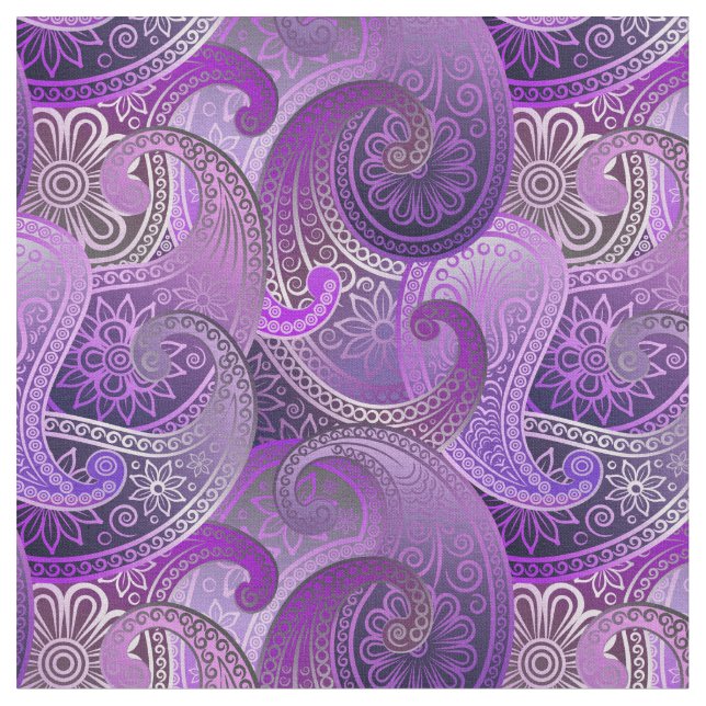 Tela Rich Purple Paisley Pattern (De cerca)