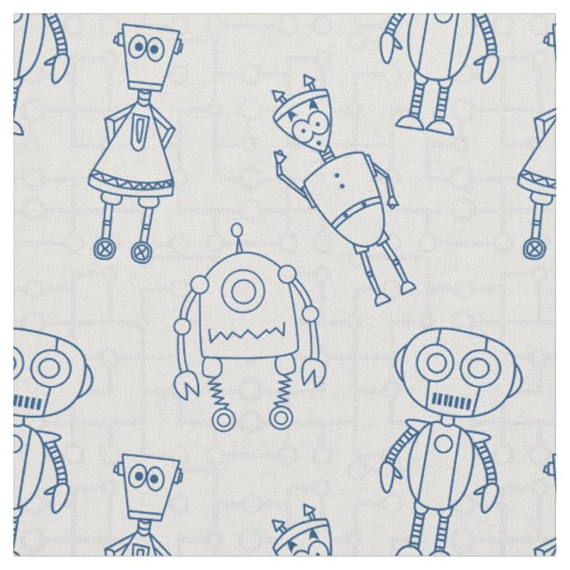 Tela Robots lindos (azul y blanco) (De cerca)