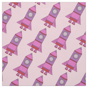Tela Rocket rosado - modelo del espacio para los niños