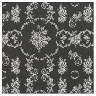 Tela rococó floral botánica antigua toile negro ornamen
