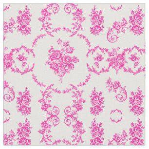 Tela rococó floral botánica antigua toile rosa ornament