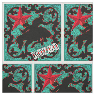 Tela Rodeo Occidental Cowboy Bronc Montando Cuero Faux