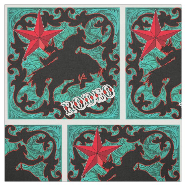 Tela Rodeo Occidental Cowboy Bronc Montando Cuero Faux (Retal)