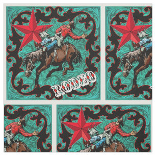 Tela Rodeo Occidental Cowboy Bronc Montando Piel Faux