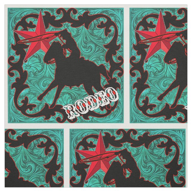 Tela Rodeo Occidental de Cowboy Ropando León Faux (Retal)