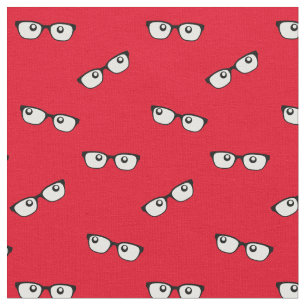 Tela roja con ojos y anteojos impresos