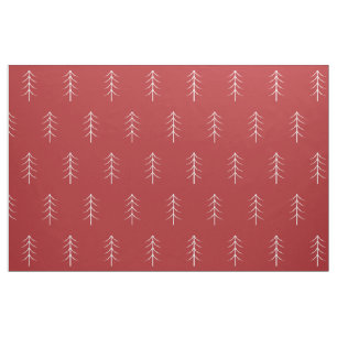 Tela roja del patrón del árbol de pino blanco mini