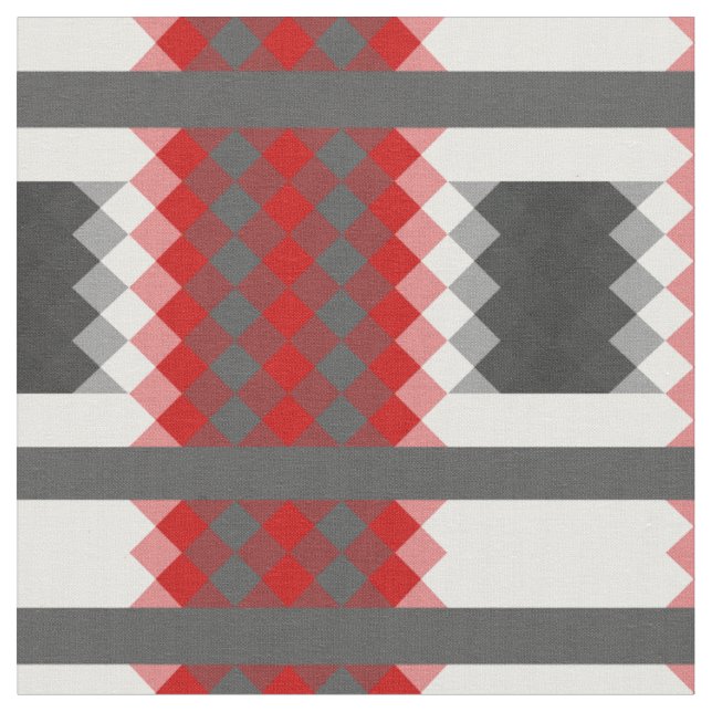 Tela rojo gris y blanco geométrico (De cerca)