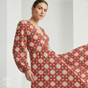 Tela Rojo Negro Beige Tribal Étnico Geométrico Boho Chi