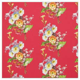 Tela Rojo Primrose Bouquet Vintage Patrón floral de pri