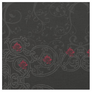 Tela Rojo Rosas Damask Scroll Tejido gótico