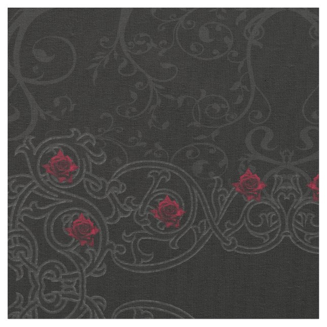 Tela Rojo Rosas Damask Scroll Tejido gótico (De cerca)
