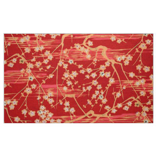 Tela ROJO SAKURA FLORES Patrón floral antiguo japonés