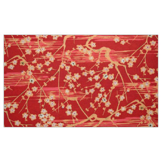 Tela ROJO SAKURA FLORES Patrón floral antiguo japonés