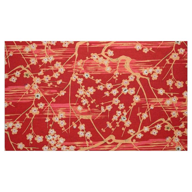 Tela ROJO SAKURA FLORES Patrón floral antiguo japonés ("Cuarto gordo" (fat quarter))