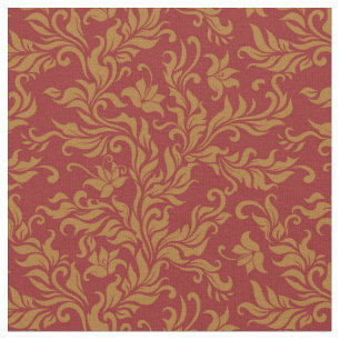 Tela Rojo y estampado de flores del oro