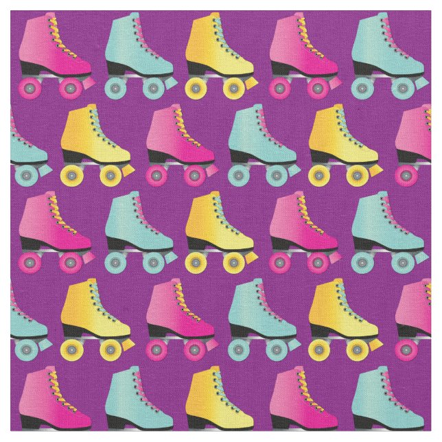 Tela Roller Skates Skate Rink Retro Purple (De cerca)