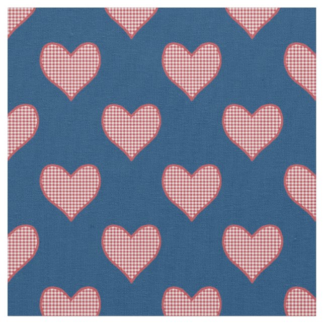 Tela Romántico Red Check Gingham Hearts Personalizado F (De cerca)